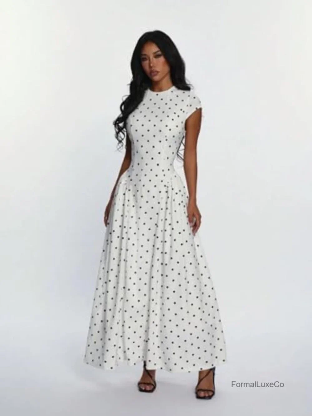 TELUPDI Womens Polka Dot Corset Maxi Dress Pleated A Line Formal Party